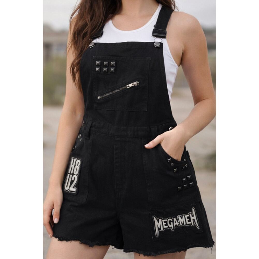 Killstar Black Overalls Shorts M Studded Gothic Punk Grunge H8 U2 Megameh NWT